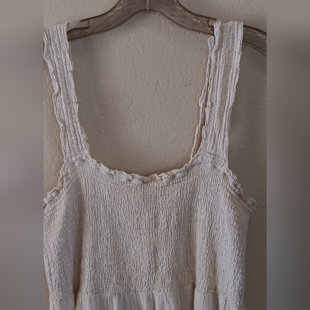 Boho Linen Tiered Sundress XL Cream Beachy Smocking Cottagecore Cowgirl Summer - Picture 3 of 10